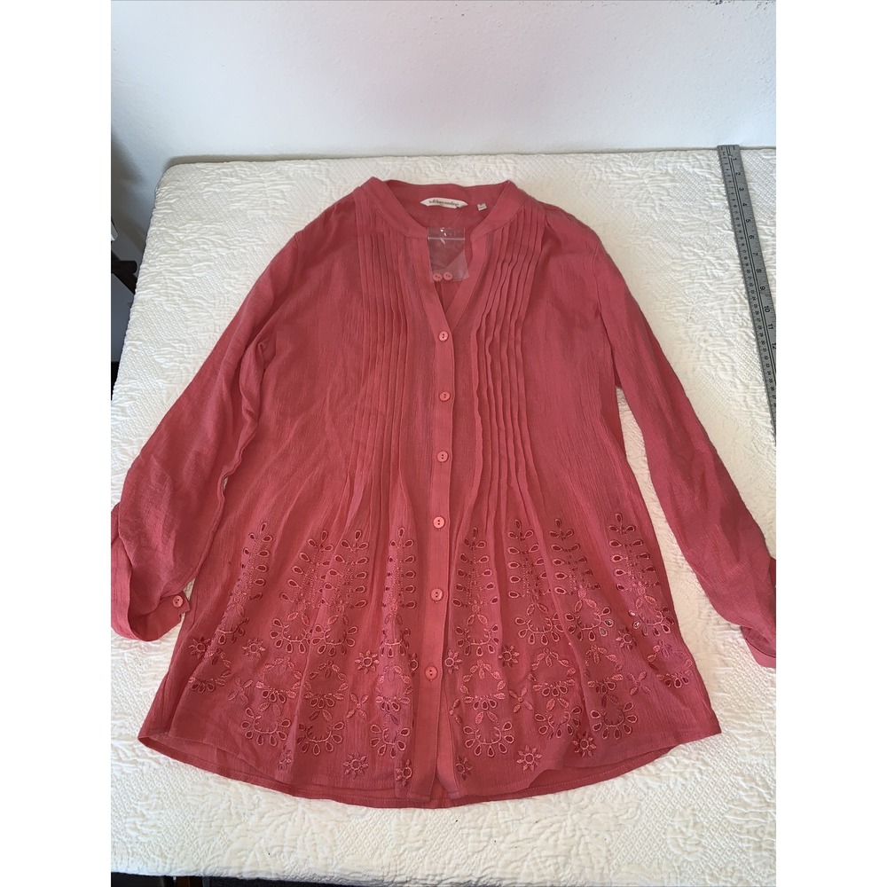 SOFT SURROUNDINGS NEW $89 Gauze Embroidered Eyelet Shirt Top Medium‎